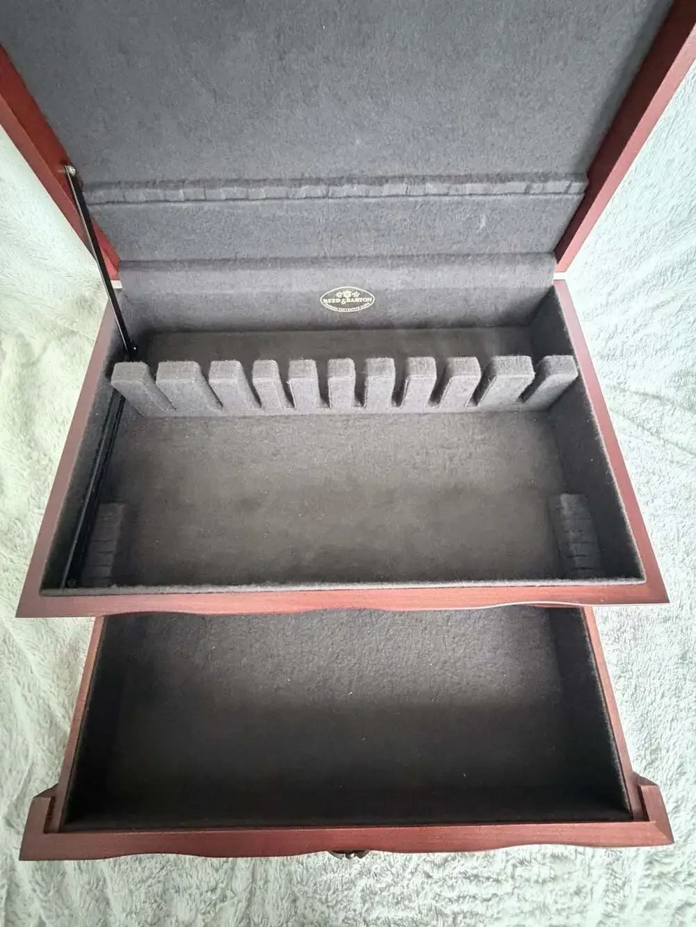 Reed & Barton Two-Tier Wooden Flatware Storage Chest